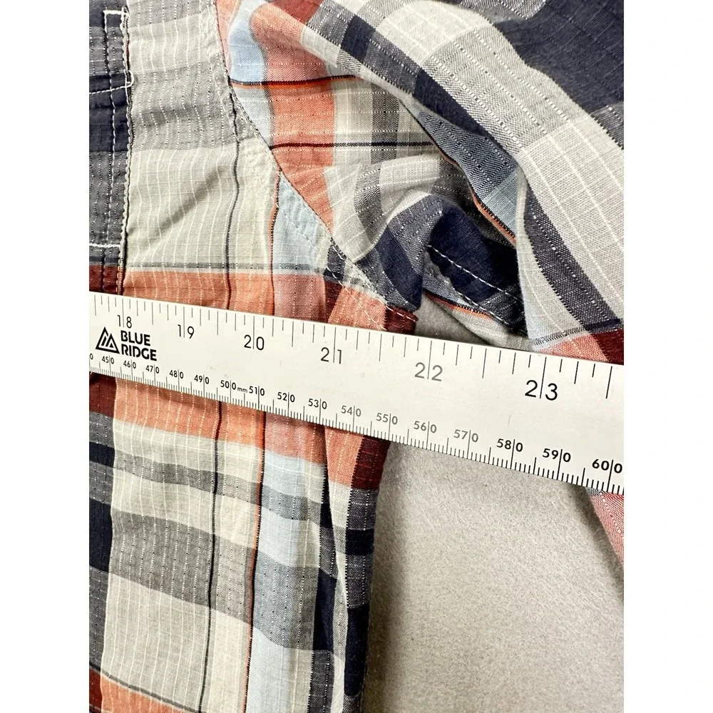 The North Face Shirt Mens Large Orange Blue Plaid Cotton Blend Hiking Button Up